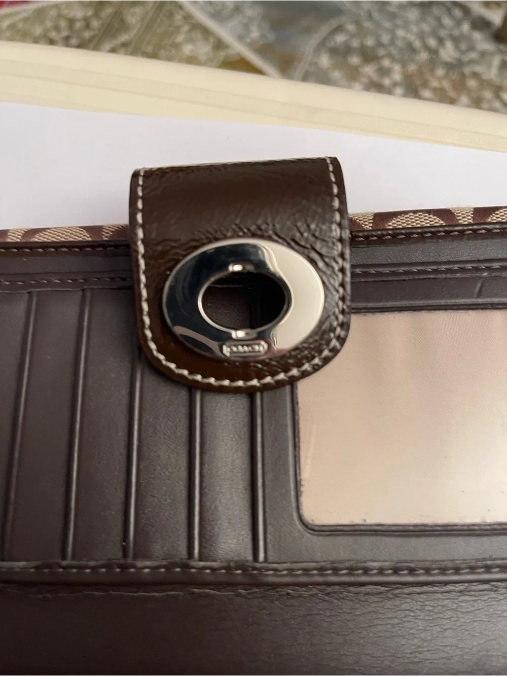 Coach Brown Signature Canvas Wallet with Silver Turnlock